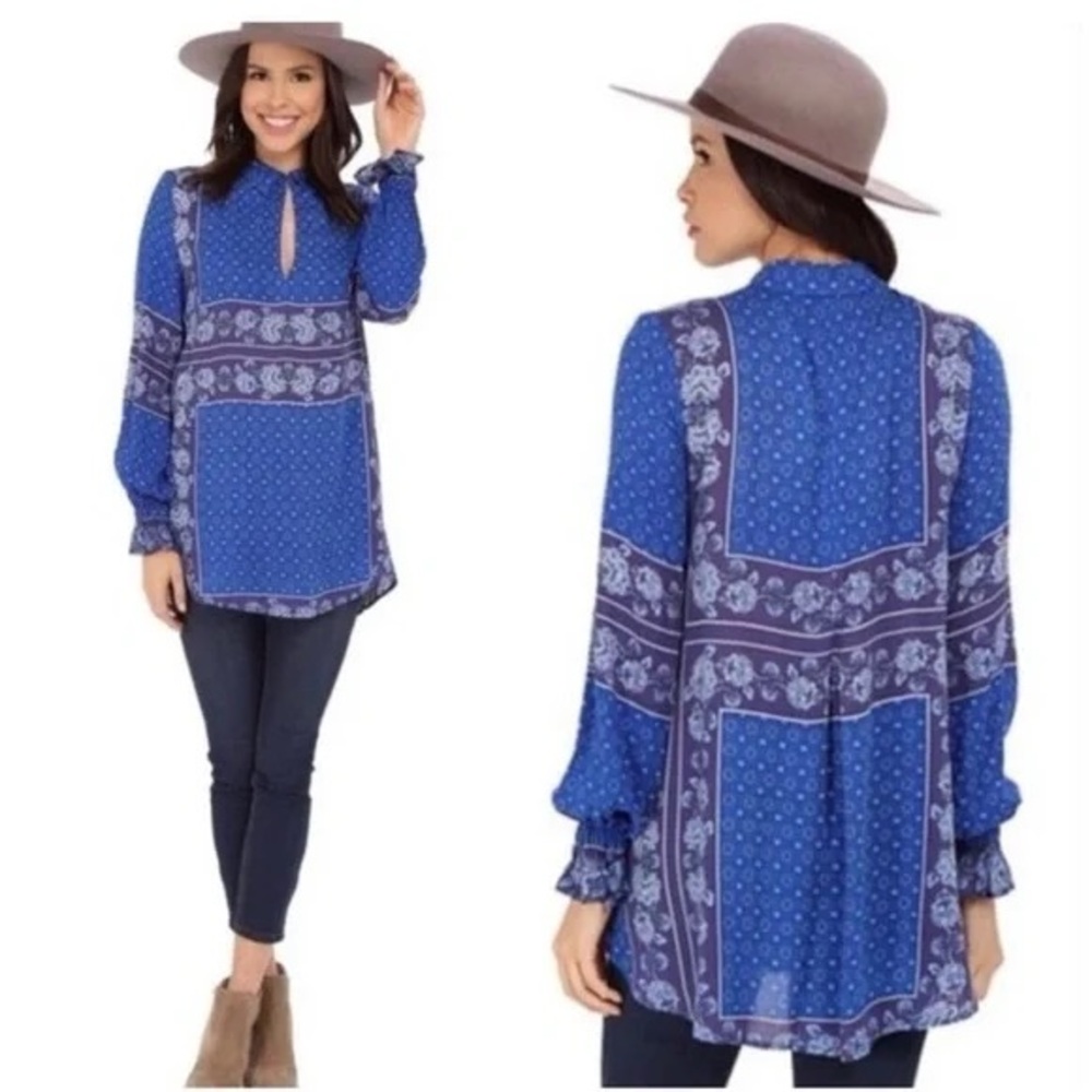 Free People Border Print Collar Tunic SZ S